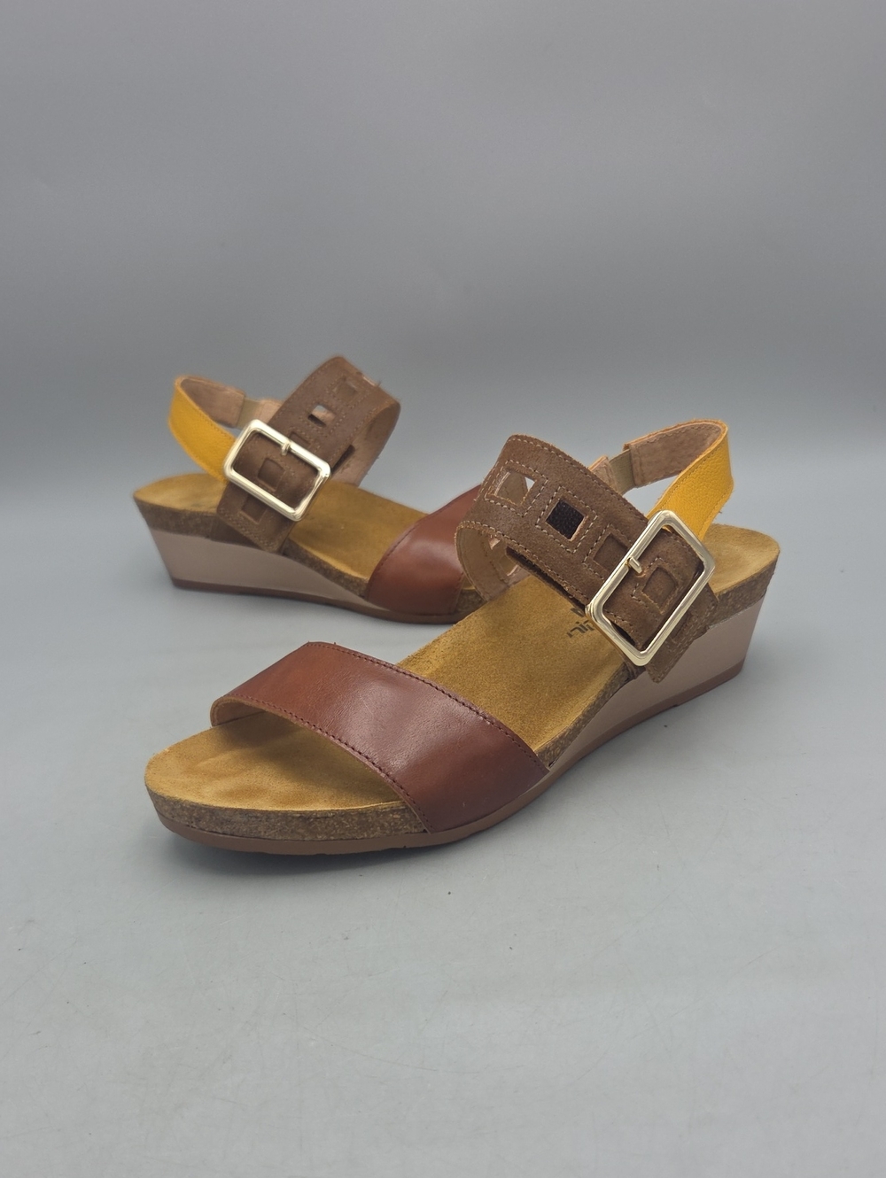 Naot Dynasty Antique Brown Suede/ Marigold Sandals with Adjustable Straps 7